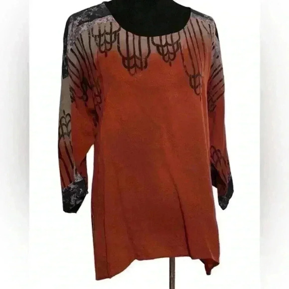 Citron 100% silk blouse orange multicolor art to wear size large NWT - Picture 1 of 4